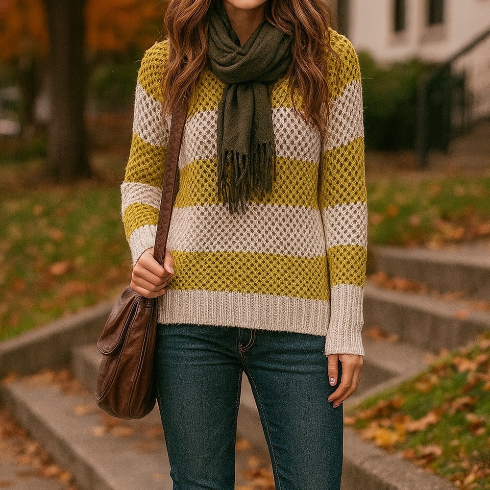 AllSaints Cozy Fall Open-Knit Striped Sweater 💛